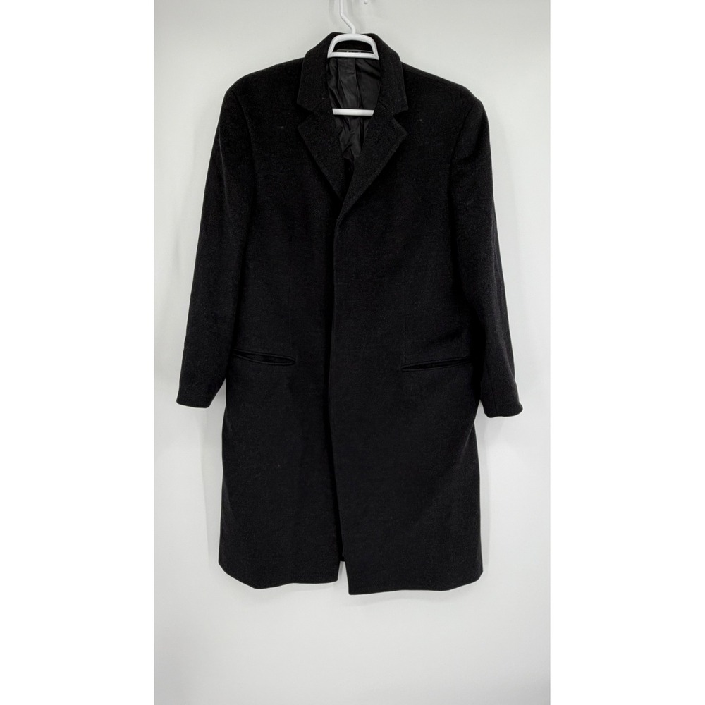 Saks Fifth Avenue Mens Charcoal Gray Wool Overcoat Made in Italy Size 44L
